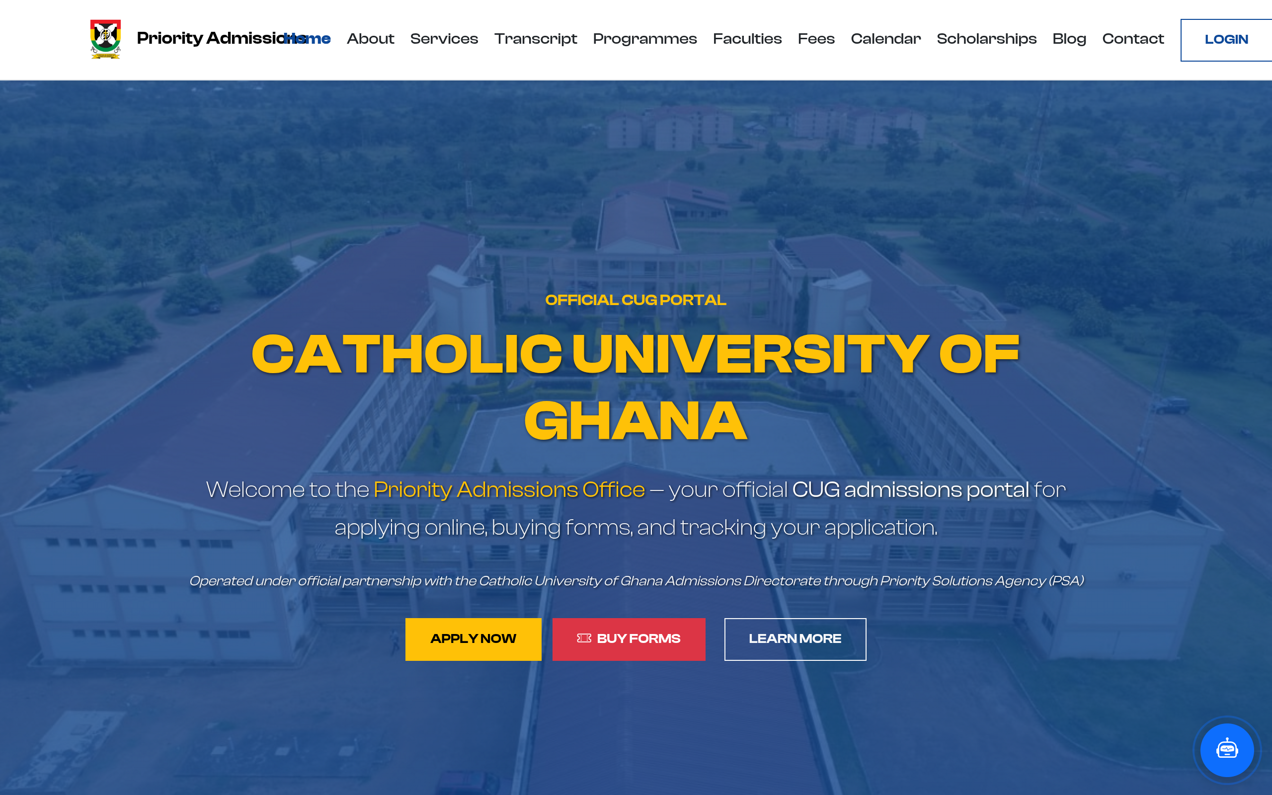 CUG Priority Admissions Portal website preview