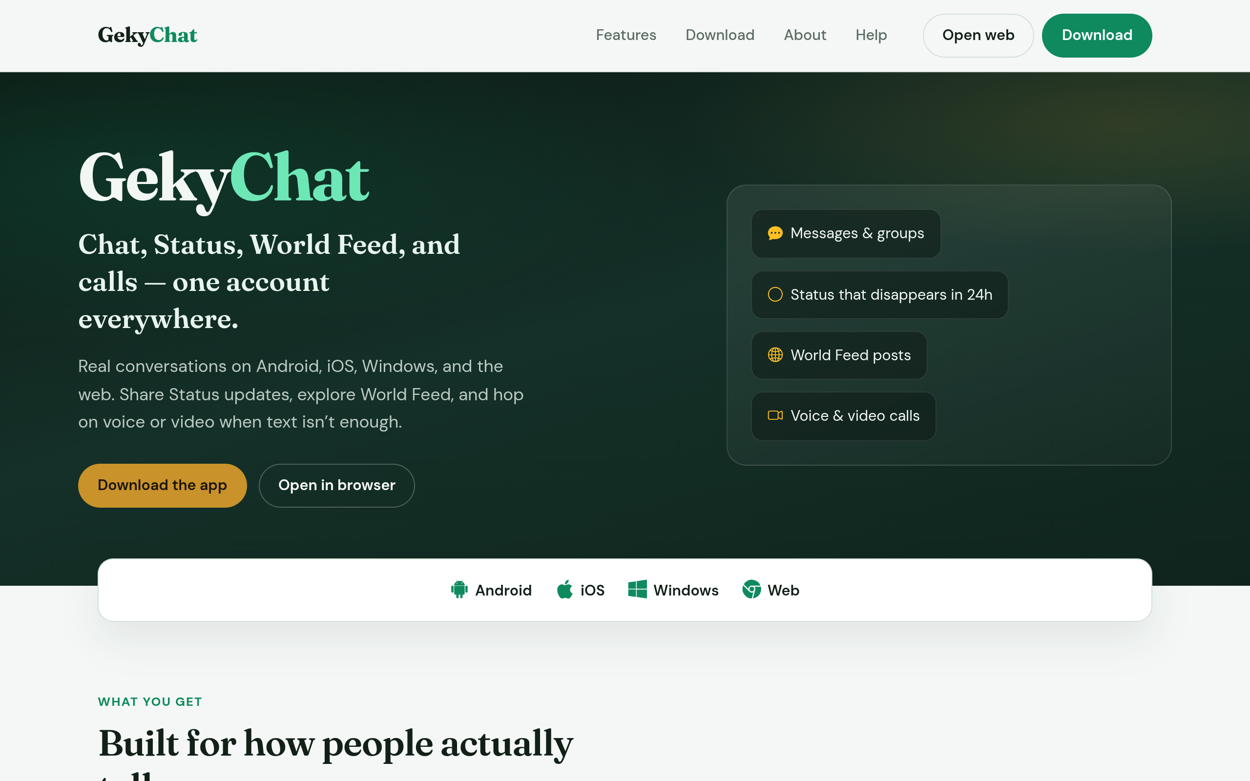 GekyChat website preview
